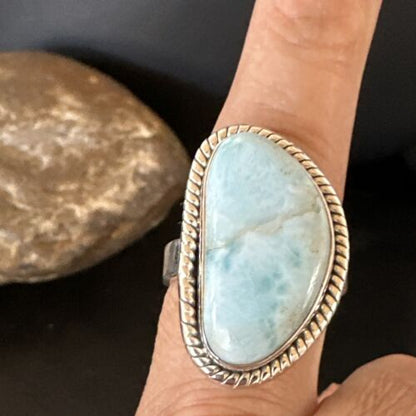 Navajo Blue Larimar Ring | Sterling Silver | Sz 10 | Authentic Native American Handmade | 17652