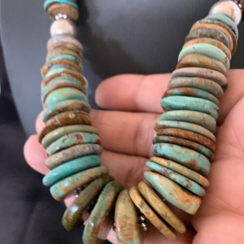 Authentic Navajo Sterling Silver Necklace | Blue-Green Turquoise | Southwestern Style | 18" | 1501