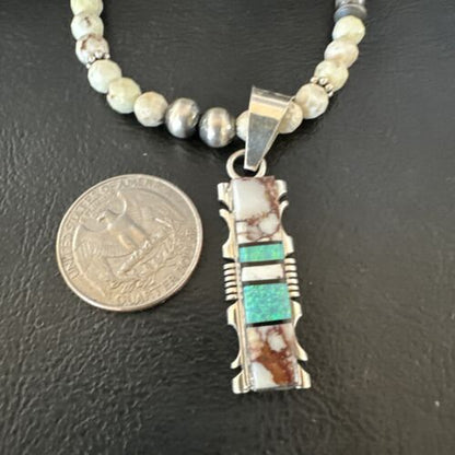 Women's Navajo Sterling Silver Wild Horse Opal Pendant Necklace | Multi-Stone | 15812 - Masha USA