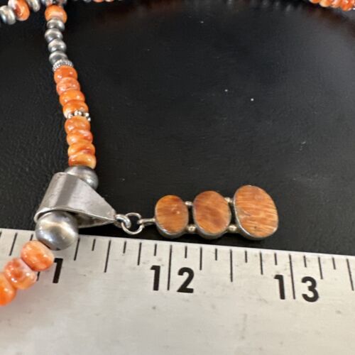 Navajo Orange Spiny Oyster Pendant Necklace | Sterling Silver | Multi-Stone | Authentic Native American Handmade | 15254