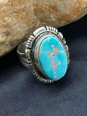 Native American Navajo Blue Turquoise Ring | Sterling Silver | Sz 7.5 | 16868