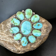 Navajo Green Sonoran Gold Turquoise Cluster Ring | Authentic Native American Sterling Silver | Multi- Stone| Sz 11 | 16033