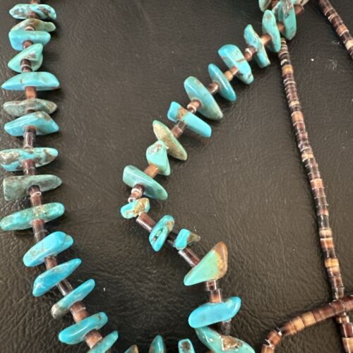 Navajo Kingman Turquoise Shell Necklace | Sterling Silver | 28" | Authentic Native American Handmade | 17398