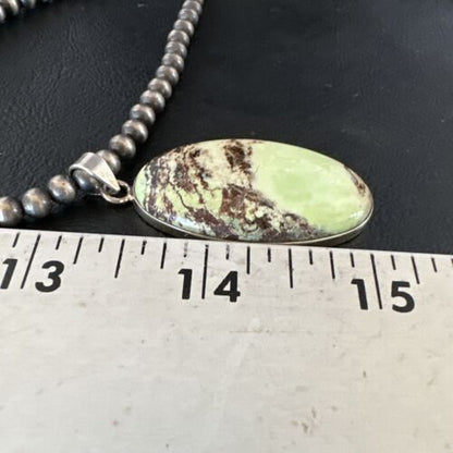 Navajo Green Gaspeite Pendant Necklace | Sterling Silver | Authentic Native American Handmade | 15481
