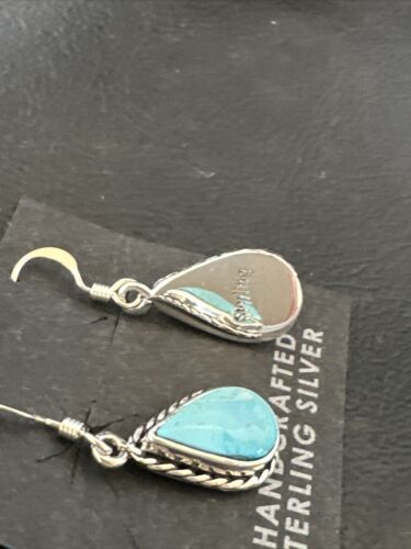 Women's Blue Ridge Turquoise Dangle Earrings | Navajo Sterling Silver | Authentic Native American Handmade | 16514