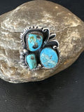 Navajo Blue Turquoise Cluster Ring | Authentic Native American Sterling Silver | Multi-Stone | Sz 8.5 | 14838