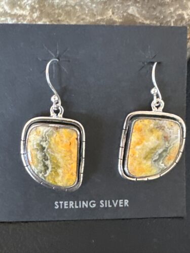 Navajo Bumblebee Jasper Earrings | Sterling Silver | Authentic Native American Handmade | 15834