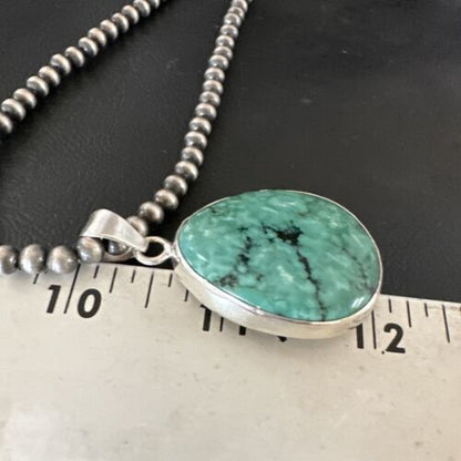 Men's Navajo Blue Spiderweb Turquoise Pendant Necklace | Sterling Silver | Authentic Native American Handmade | 16201