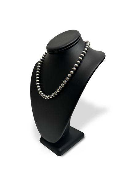 8mm Sterling Silver Navajo Pearls | Authentic Native American Handmade Necklace | Length 18"-26"