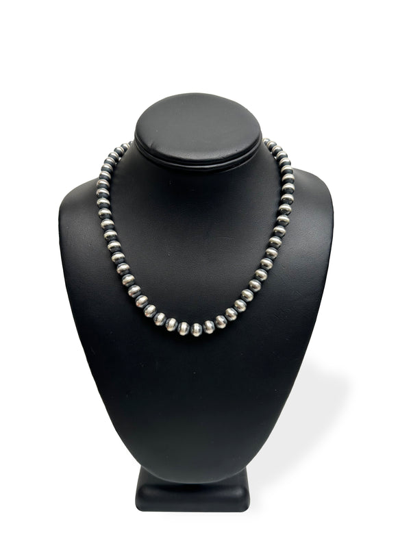 8mm Sterling Silver Navajo Pearls | Authentic Native American Handmade Necklace | Length 14"-96"