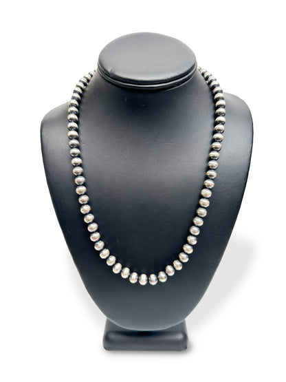 8mm Sterling Silver Navajo Pearls | Authentic Native American Handmade Necklace | Length 14"-96"