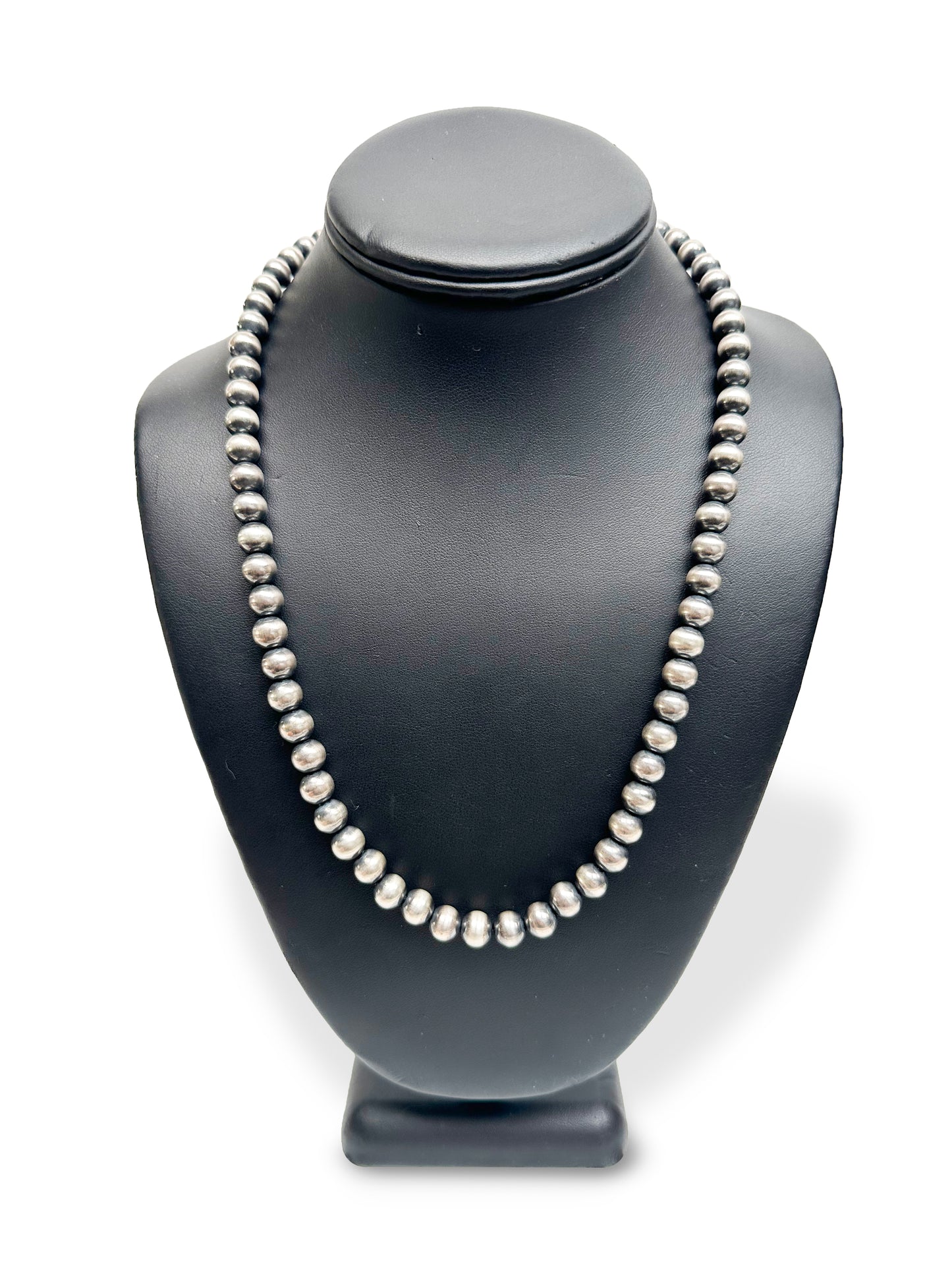 8mm Sterling Silver Navajo Pearls | Authentic Native American Handmade Necklace | Length 14"-96"