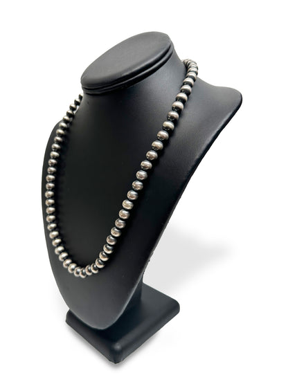 8mm Sterling Silver Navajo Pearls | Authentic Native American Handmade Necklace | Length 14"-96"