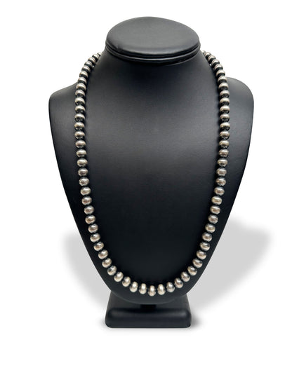 8mm Sterling Silver Navajo Pearls | Authentic Native American Handmade Necklace | Length 14"-96"