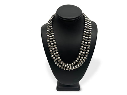 8mm Sterling Silver Navajo Pearls | Authentic Native American Handmade Necklace | Length 14"-96"