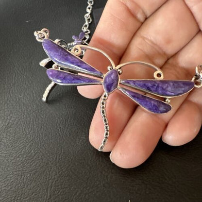 Navajo Dragonfly Purple Sugilite Necklace and Earrings Set | Sterling Silver | Native American Handmade | 16257