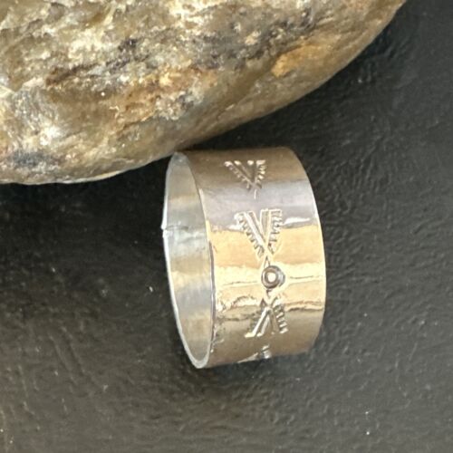 Men's Wide Band Navajo Stamped Ring | Sterling Silver | Sz 12 | Authentic Native American Handmade | 14980