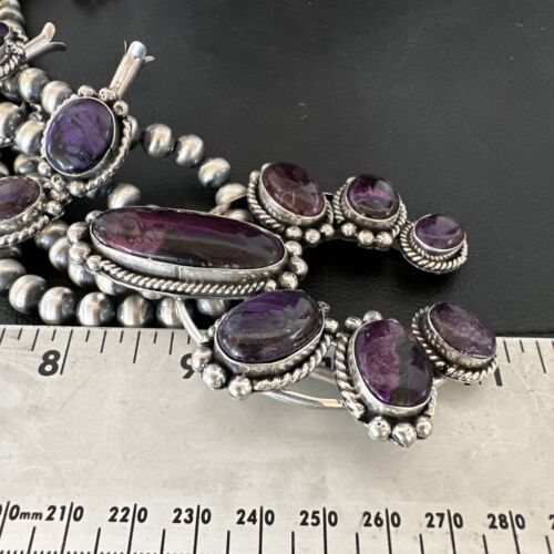 Navajo Purple Sugilite Squash Blossom Naja Pendant | Sterling Silver | Native American Handmade | 17206