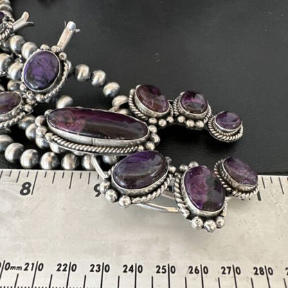 Navajo Purple Sugilite Squash Blossom Naja Pendant | Sterling Silver | Native American Handmade | 17206
