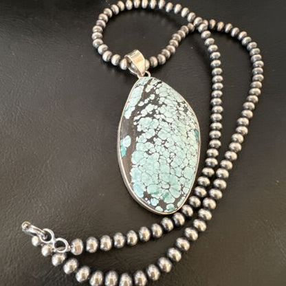 Men's Navajo Blue Spiderweb Turquoise Pendant Necklace | Sterling Silver | Authentic Native American Handmade | 16231