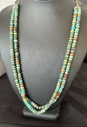 Navajo Blue Green Turquoise Heishi Bead Necklace | Sterling Silver | 6mm | Authentic Native American Handmade | 14359 - Masha USA