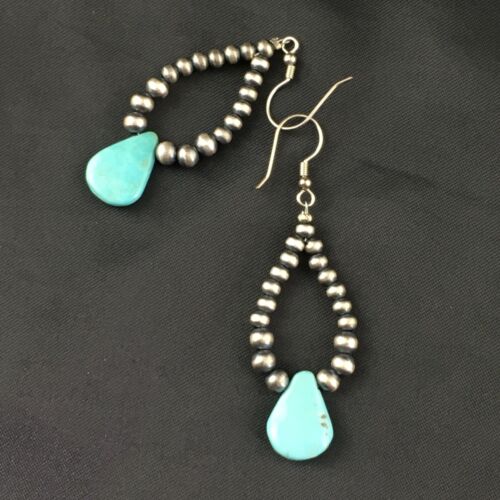 Navajo Blue Cluster Turquoise Dangle Earrings | Sterling Silver | 2" | Authentic Native American Handmade | 1983