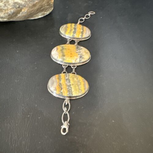 Bumblebee Jasper Navajo Sterling Silver Link Bracelet | 7.5" | Authentic Native American Handmade | 15054