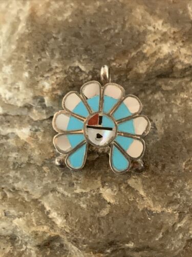 Zuni Sunface Pin Pendant | Turquoise, Mother of Pearl, Spiny Oyster | Sterling Silver | Native American Handmade | 01180