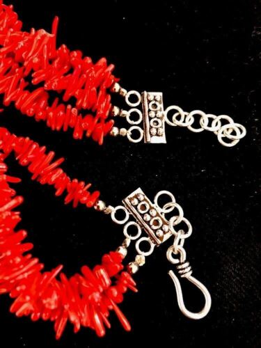 Navajo Deep Sea Branch Coral Necklace | 3 Strands | Sterling Silver | Authentic Native American Handmade | 05000