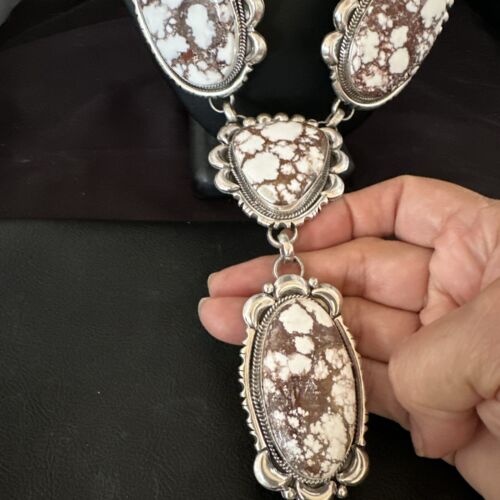 Navajo Wild Horse Turquoise Pendant Lariat Necklace | Authentic Native American Sterling Silver | 17203