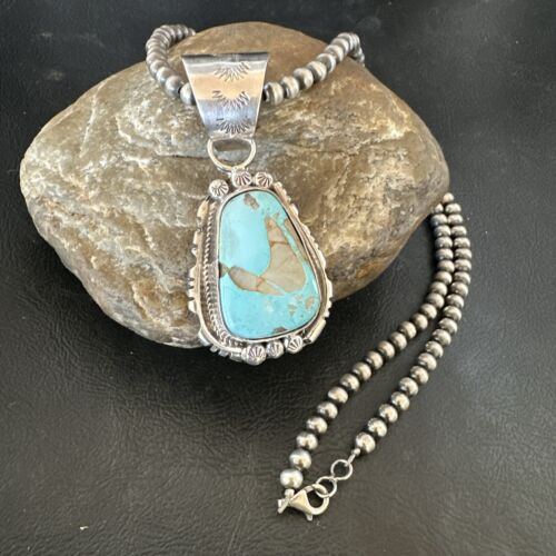 Navajo Pearls Turquoise Necklace with Royston Pendant | Sterling Silver | Authentic Native American Handmade | 17130