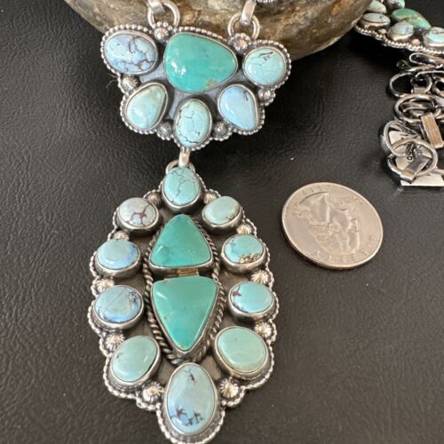Navajo Blue Golden Hills Turquoise Lariat Necklace Pendant | 30" | Authentic Native American Handmade | 16189