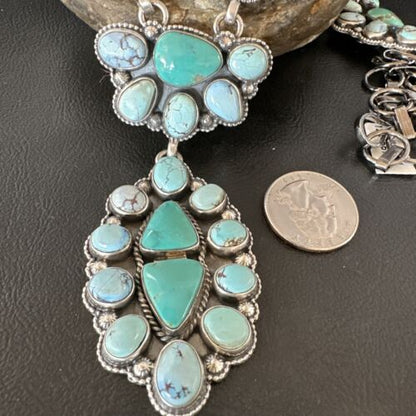 Navajo Blue Golden Hills Turquoise Lariat Necklace Pendant | 30" | Authentic Native American Handmade | 16189