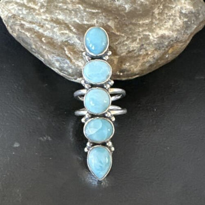 Navajo Blue Larimar Multi-Stone Ring | Authentic Native American Sterling Silver | Multi-Stone | Sz 8.5 | 15933