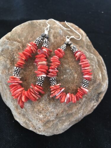 Navajo Red Spiny Oyster Sterling Silver Earrings | Southwestern Handcrafted | 3758