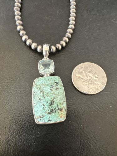 Women's Dry Creek Turquoise Topaz Pendant Necklace | Navajo Sterling Silver | 16441