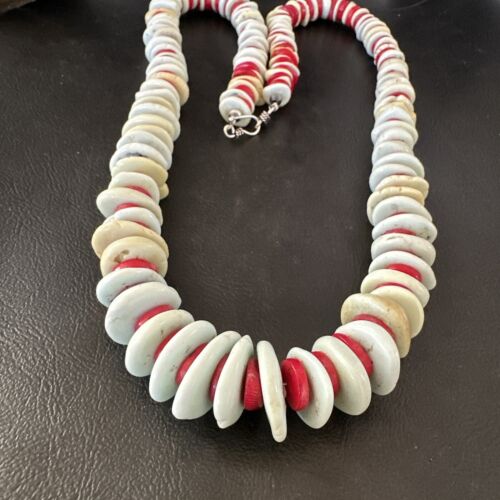 Navajo Sterling Silver Blue Howlite & Red Coral Necklace | Authentic Native American | 30"