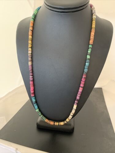 Navajo Multicolor Necklace | Sterling Silver | Natural Shell | 24" | Authentic Native American Handmade | 00801