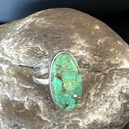 Navajo Green Mojave Turquoise Ring | Sterling Silver | Sz 7 | Authentic Native American Handmade | 15926