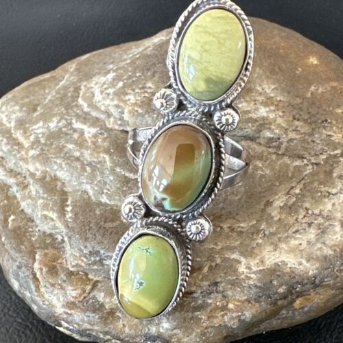 Navajo Green Royston Turquoise Multi-Stone Ring | Authentic Native American Sterling Silver | Sz 10.5 | 16723