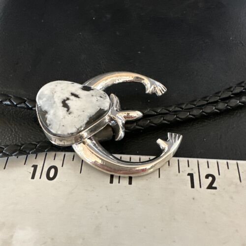 Men's Naja White Buffalo Turquoise Bolo Tie | Navajo Sterling Silver | Authentic Native American Handmade | 15275 - Masha USA