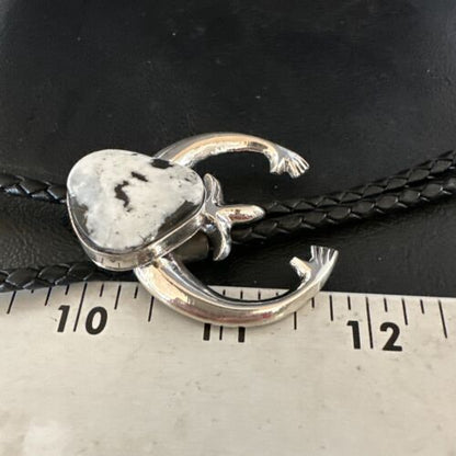 Men's Naja White Buffalo Turquoise Bolo Tie | Navajo Sterling Silver | Authentic Native American Handmade | 15275 - Masha USA
