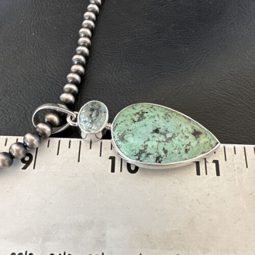 Navajo Dry Creek Turquoise Topaz Pendant Necklace | Sterling Silver | Authentic Native American Handmade | 16445
