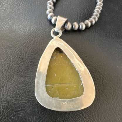 Men's Navajo Green Turquoise Pendant Necklace | Sterling Silver | Authentic Native American Handmade | 16275