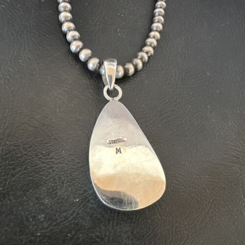 Navajo Blue Kingman Turquoise Pendant with Pearls | Sterling Silver Necklace | 20" | 16702