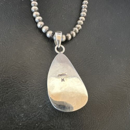 Navajo Blue Kingman Turquoise Pendant with Pearls | Sterling Silver Necklace | 20" | 16702