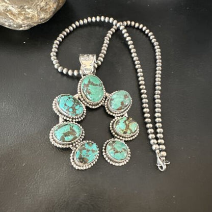 Men's Blue Turquoise Naja Pendant | Navajo Pearls Sterling Silver Necklace | Authentic Native American Handmade | 16180 - Masha USA