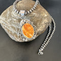 Women's Orange Spiny Oyster Pendant | Navajo Pearls Sterling Silver Necklace 21" | Handmade Jewelry | 16556
