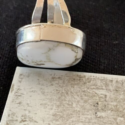 Navajo White Buffalo Turquoise Ring | Sterling Silver | Sz 9.5 | Authentic Native American Handmade | 1446