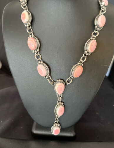 Navajo Pink Conch Lariat Necklace | Sterling Silver Pendant | 30" | Authentic Native American Handmade | 15870